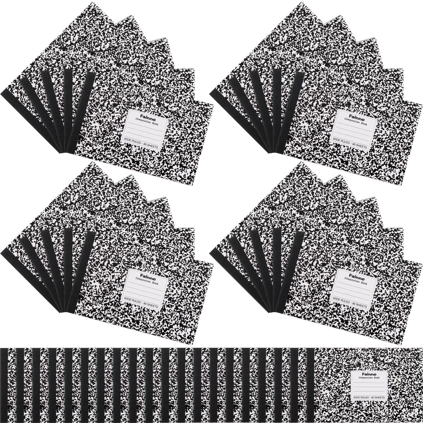 Fainne Lot de 20 carnets de composition 12 x 19 cm de large lignés Noir