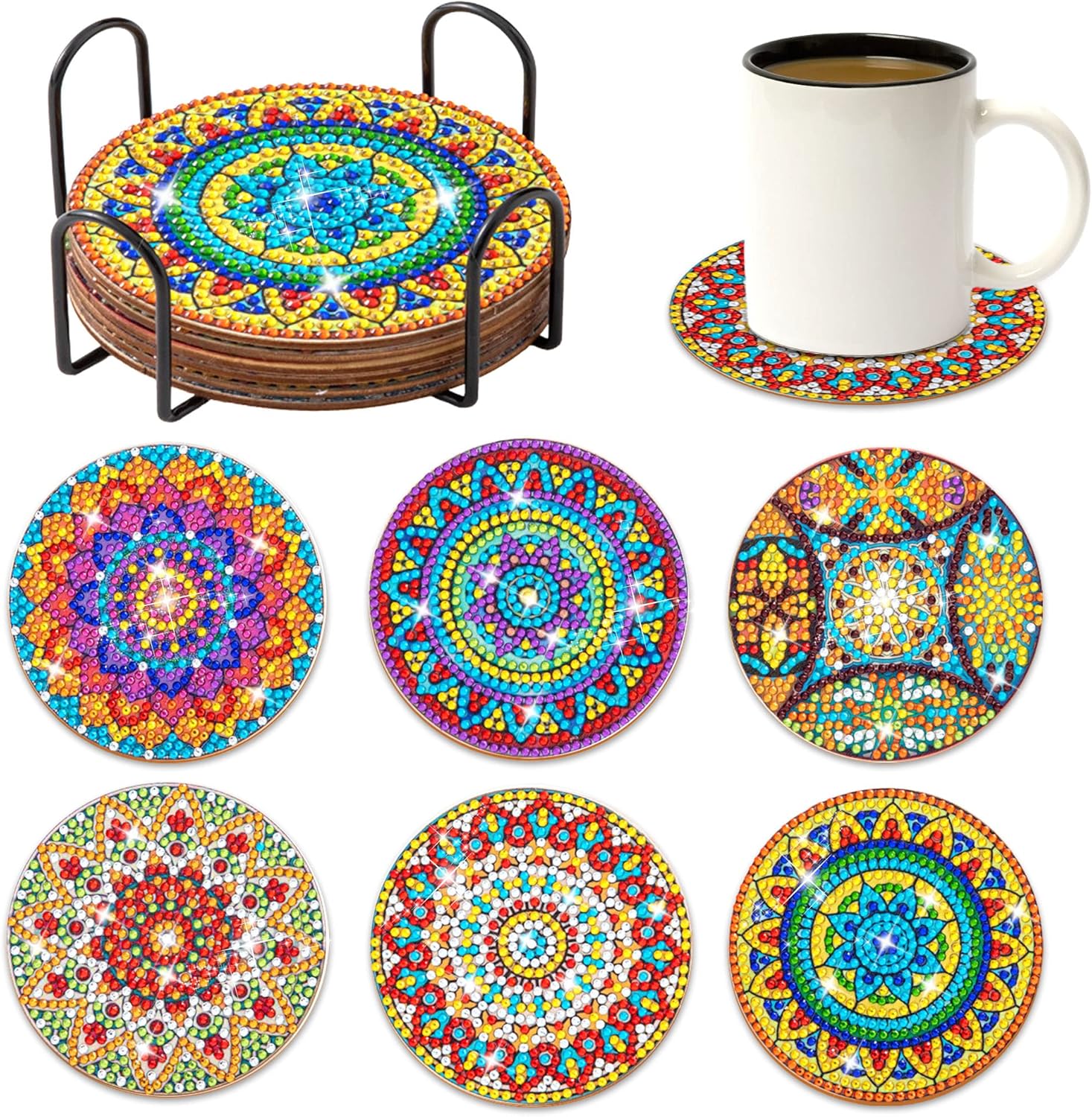 TENDER EPOCH 6 Pcs Diamond Painting Coasters Kit, Mandala
