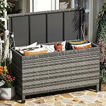 185 Gallon Wicker Deck Box, All-Weather Outdoor Storage Bin, Large Capacity for Patio Cushions, Pool Supplies, Garden Tools, Gray
