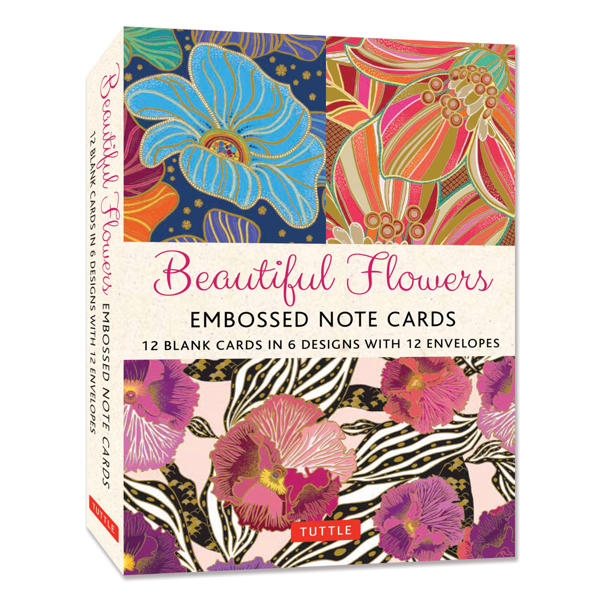 Beautiful Flowers, 12 Embossed Note Cards: 12 Blank Cards in 6 Lovely Designs (2 each) with 12 Patterned Envelopes in a Keepsake Box