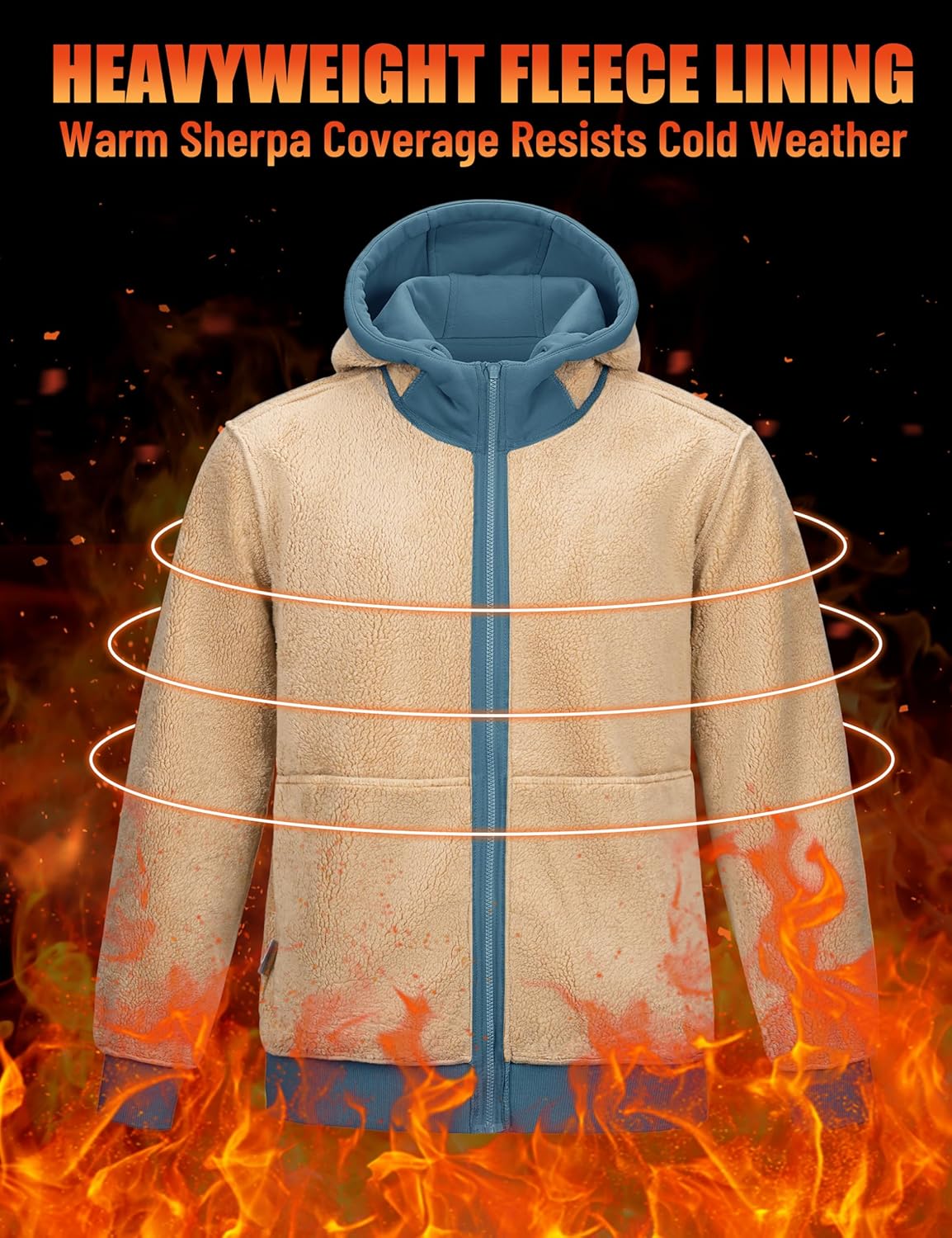 TACVASEN Men's Zip Up Sherpa Lined Hoodies Thick Fleece Heavyweight Jacket Windproof Thermal Zipper Sweatshirt - Image 3