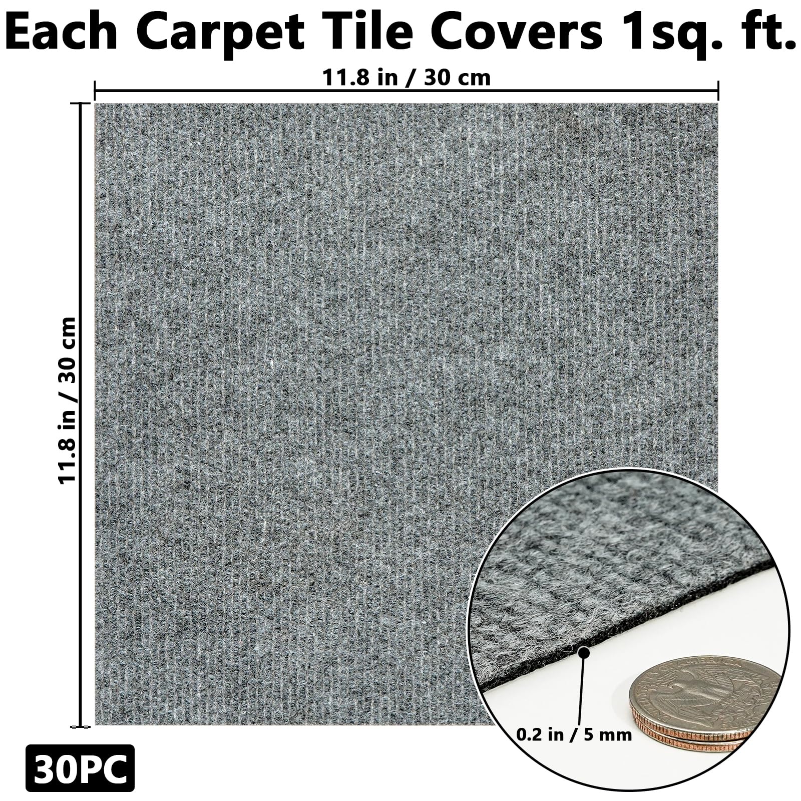 Dalles de Moquette Autocollantes, Carreaux de Sol Autocollants 30 x 30 cm, Tapis Doux, Décoration Intérieure pour Chambre, Salon, Bureau, 30 Dalles, 2,7 m² par Boîte Gris Clair