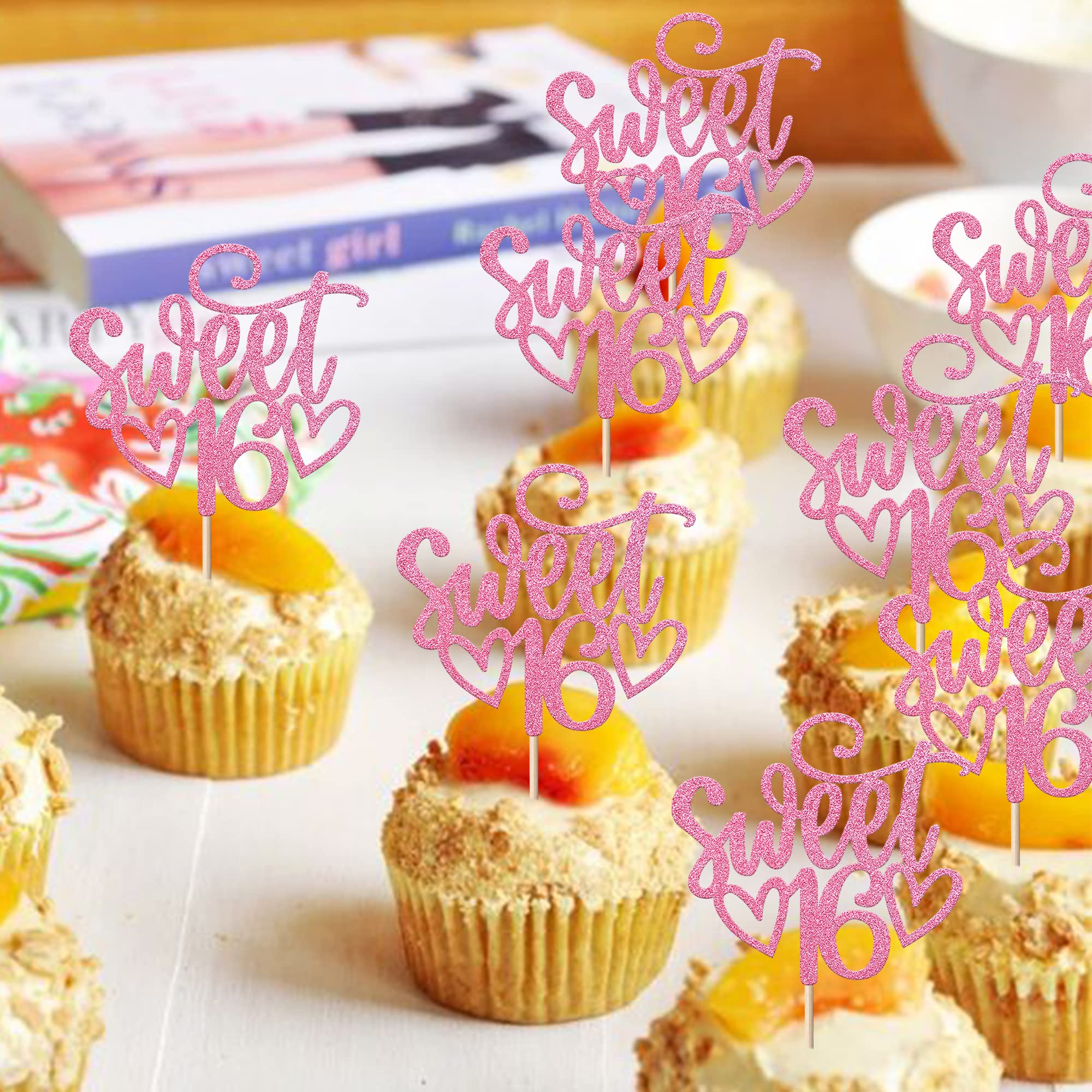 Cupcake-Topper 16. Geburtstag – 24 Stück Glitzernde Cake Picks Mit 'Hello 16' Motiv, Schwarz