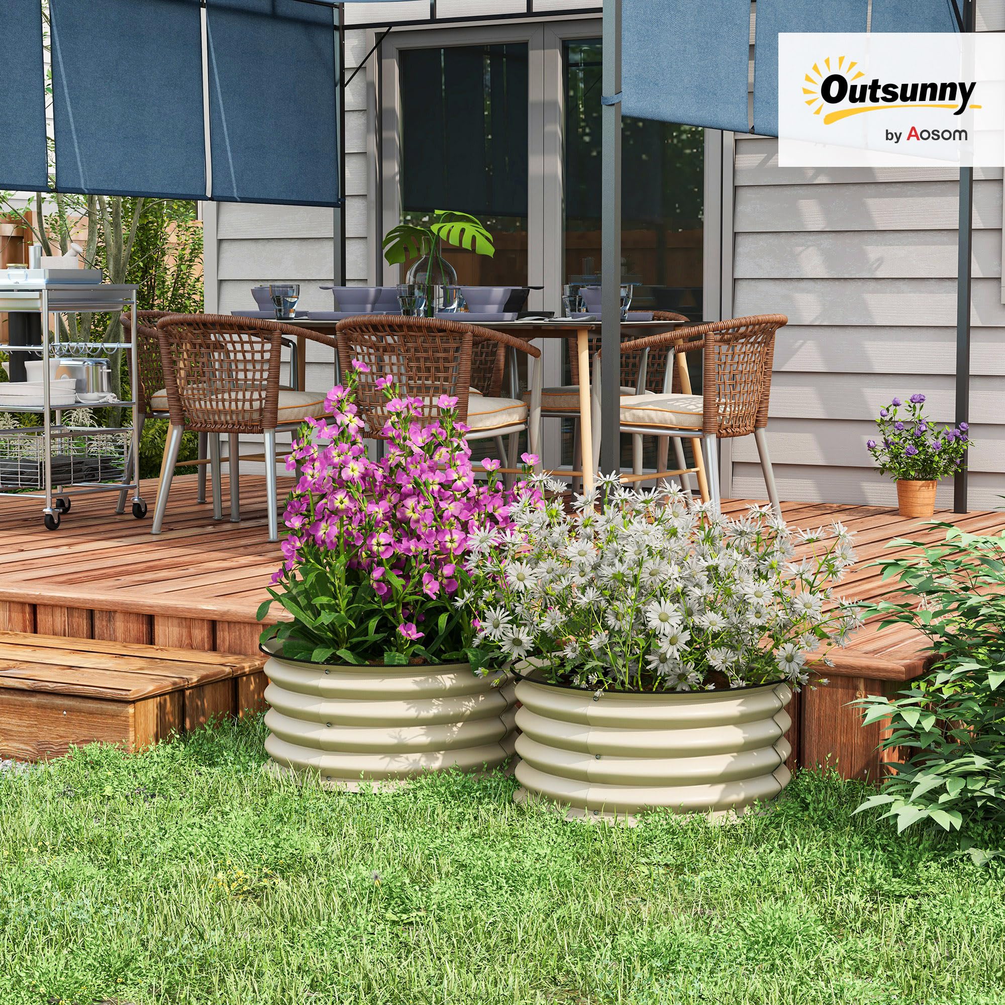 Outsunny Camas elevadas Acero galvanizado jardín Set 2, Blanco Crema
