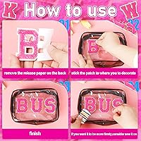 Vista 5 de Parches de letras autoadhesivas rosa: parche bordado de chenilla con letras estilo universitario