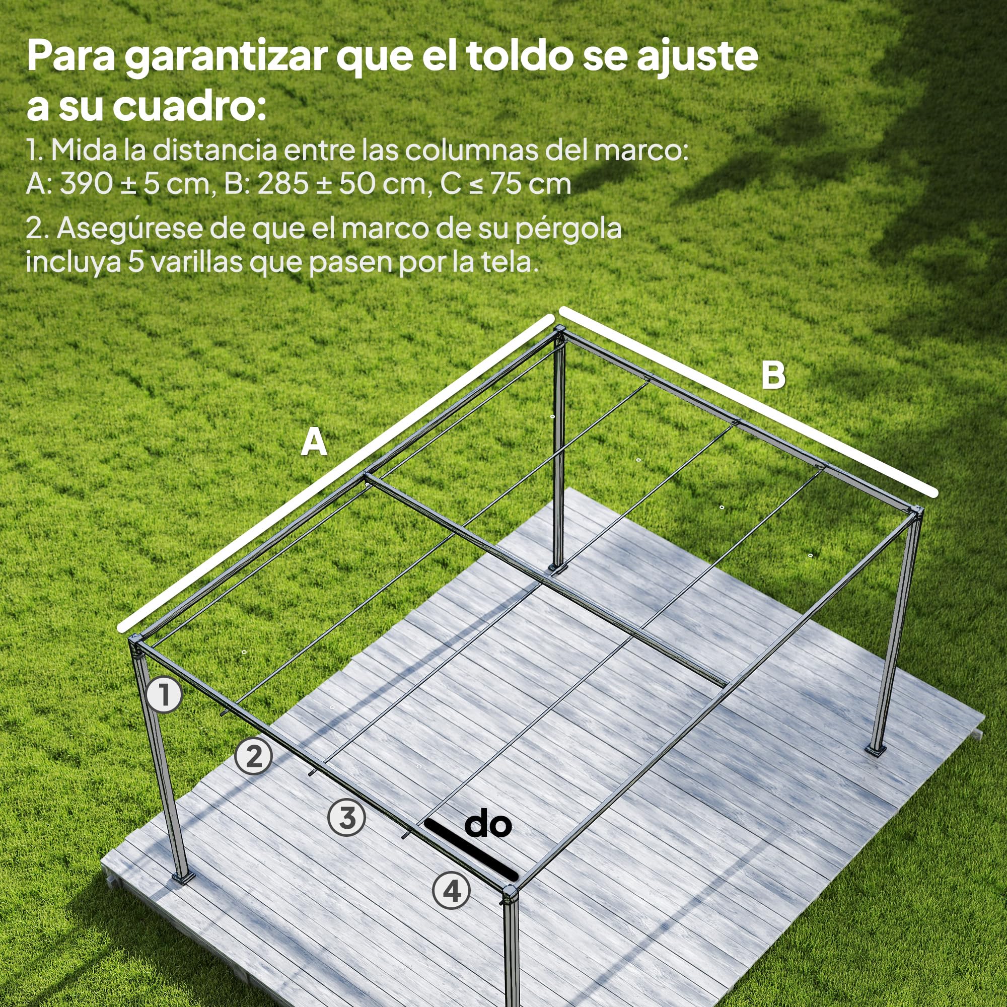 Outsunny Techo de Pérgola 4 x 3,5 m, Techo de Repuesto Retráctil para Marco de Pérgola de 4x3 m, UV30+, Toldo de Tela Solo para Cenador Jardín con 8 Orificios de Drenaje, Blanco Crema - 3