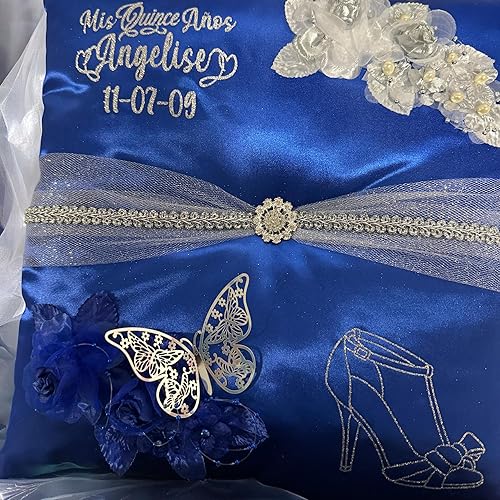 Miniatura 6 de Quinceañera Pillow Set  Sweet 16 Full Set, Quinceanera's Accessories (Blue, Shoe Pillow)