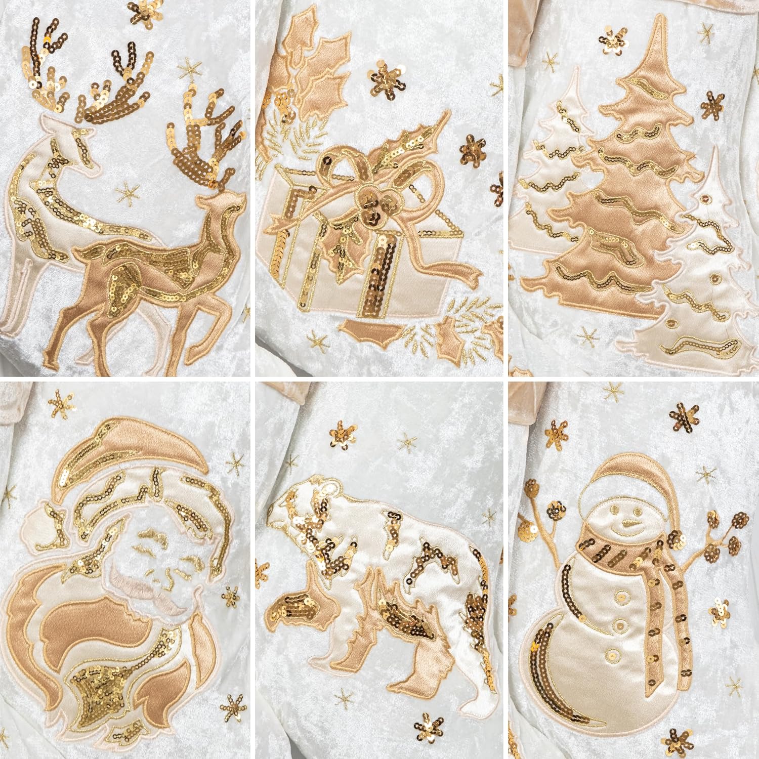 LUBOT New Christmas Stockings Set of 6 Embroidered 20" Xmas Family Traditional Fireplace Hanging Gold Sequin Decor Velvet Satin Fabric Gifts for Christmas Holiday