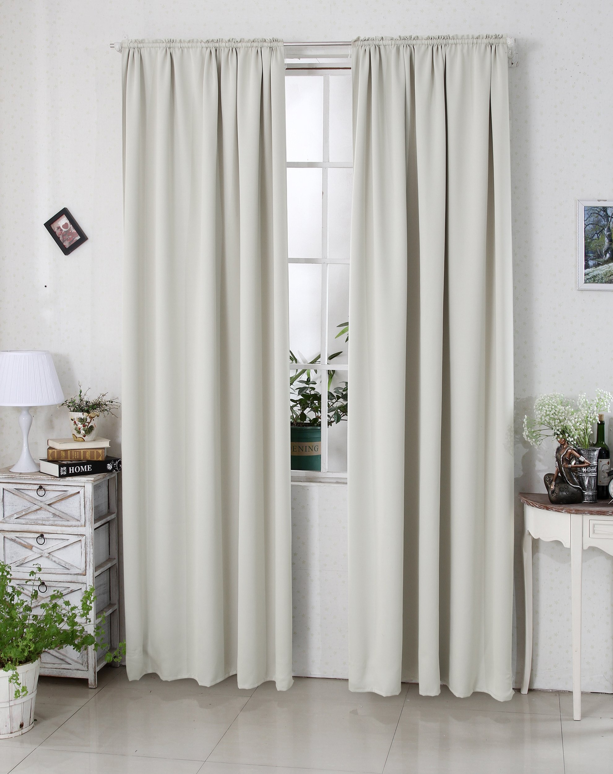 WOLTU 2er Set Gardinen, Verdunklungsvorhänge für Wohnzimmer Kinderzimmer, Blickdicht, Kräusebänder für Schiene, 250 g/m², kälteschutz lichtundurchlässig, 135 x 245 cm, Creme