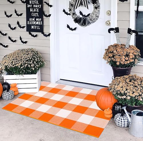 Fall Layering Rug 24'x35' Orange and White Halloween Door Mat Outdoor