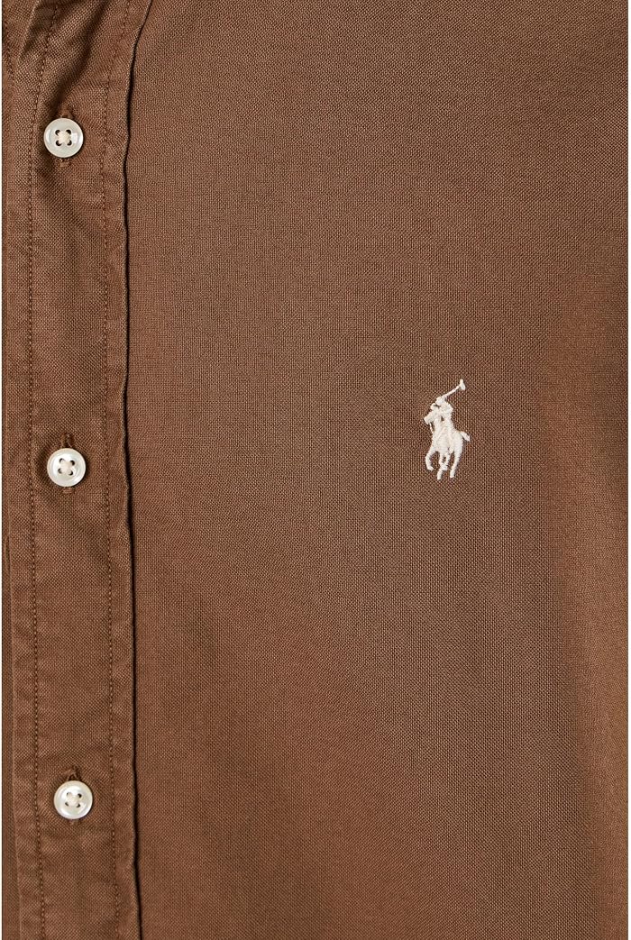 Мужская рубашка Polo Ralph Lauren Classic Fit Long Sleeve Garment Dyed Oxford, цвет: Коричневый — фото 4