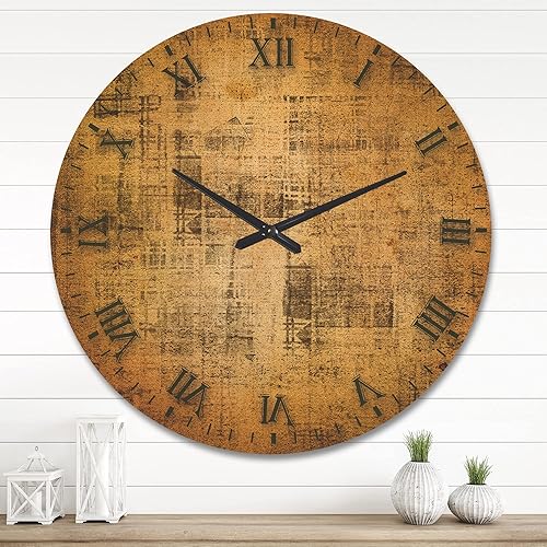 Miniatura 2 de DesignQ Reloj de pared de madera rústica con diseño de pergamino dorado antiguo, reloj de pared grande decorativo para cabañacampo, relojes de