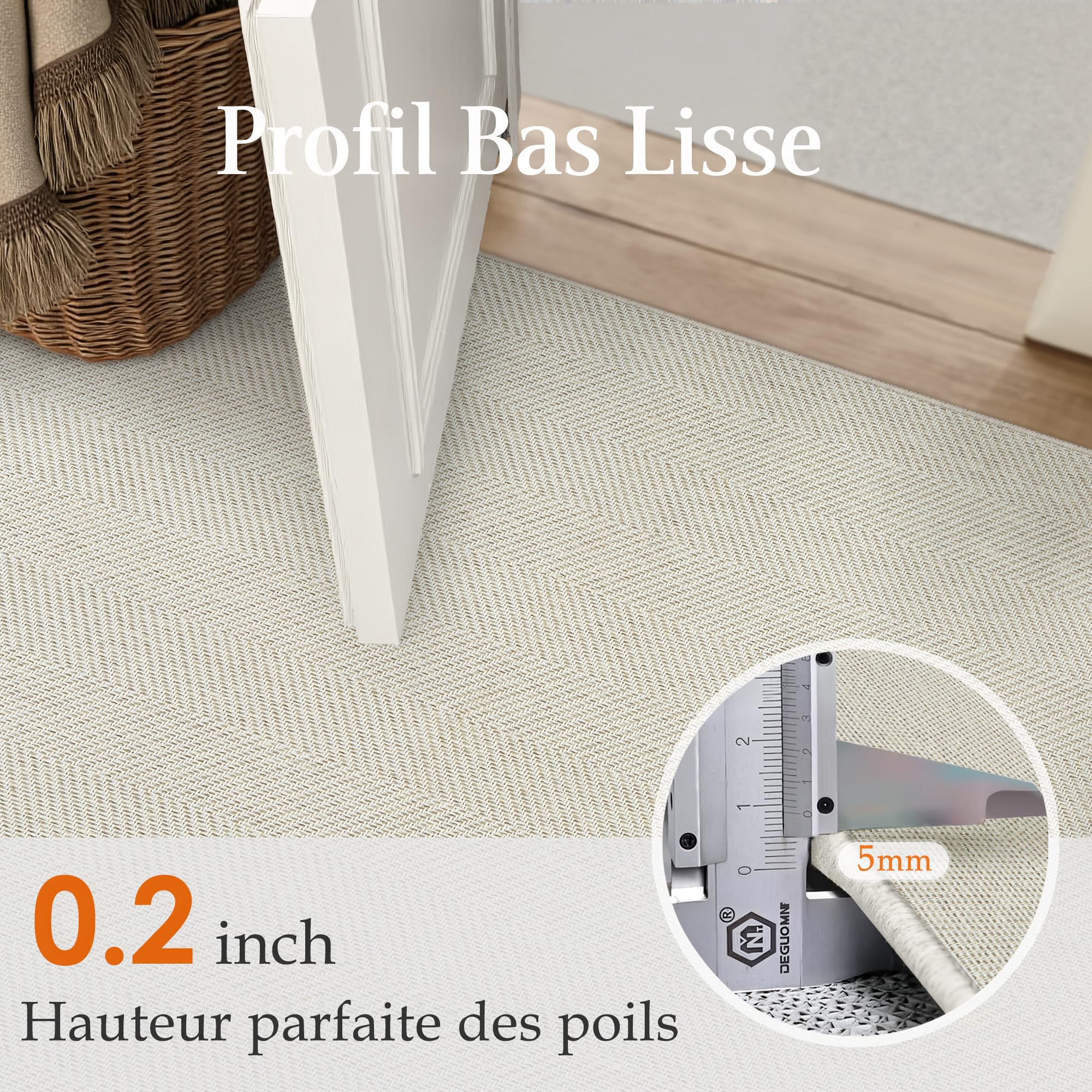 PureCozy Tapis Exterieur Resistant Pluie 60x240cm Couloir Extérieur Terrasse Beige Antidérapant Lavable Carpet Passage Jardin Balcon Descente de Lit Salle a Manger Moderne Jute Aspect Rug