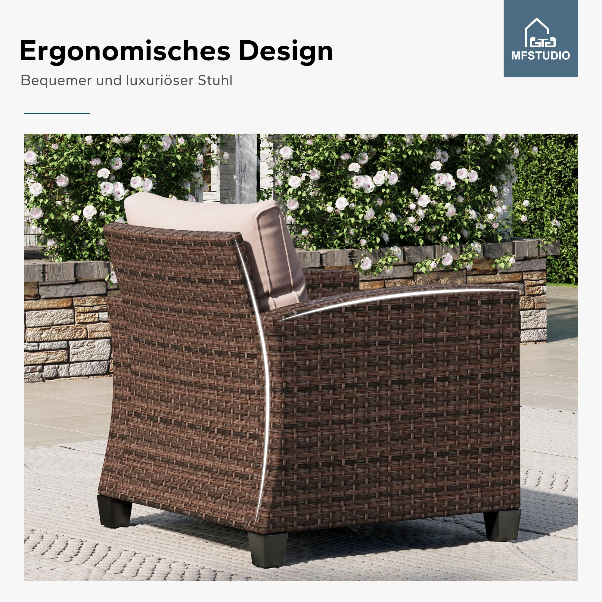 MFSTUDIO Gartenmöbel Set, Lounge Möbel Outdoor, PE-Rattan Wetterfest Terassenmöbel mit Sofa & Schemel & Sitzkissen, Frei Kombinierbar, Cushion PRO Fabric Wasserdicht, Leicht zu Reinigen