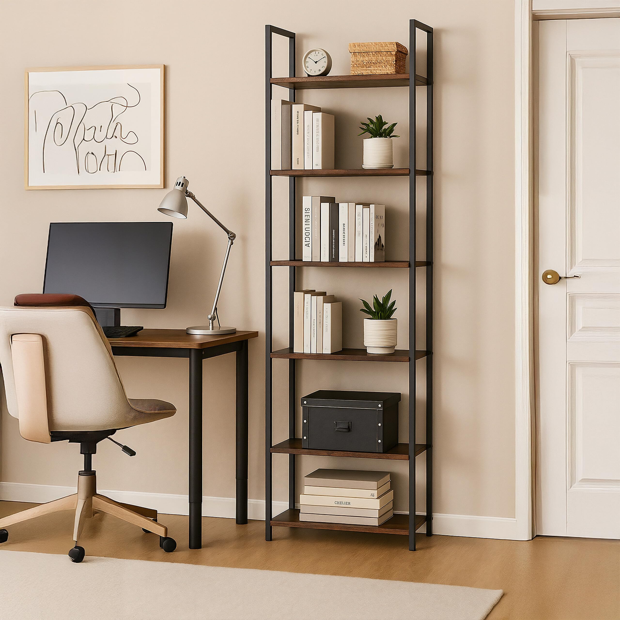 Relaxdays Scaffale Libreria a 8 Ripiani, HLP: 187x40x32 cm, Scaffalatura Aperta, Mobile Stile Industriale, Marrone Nero