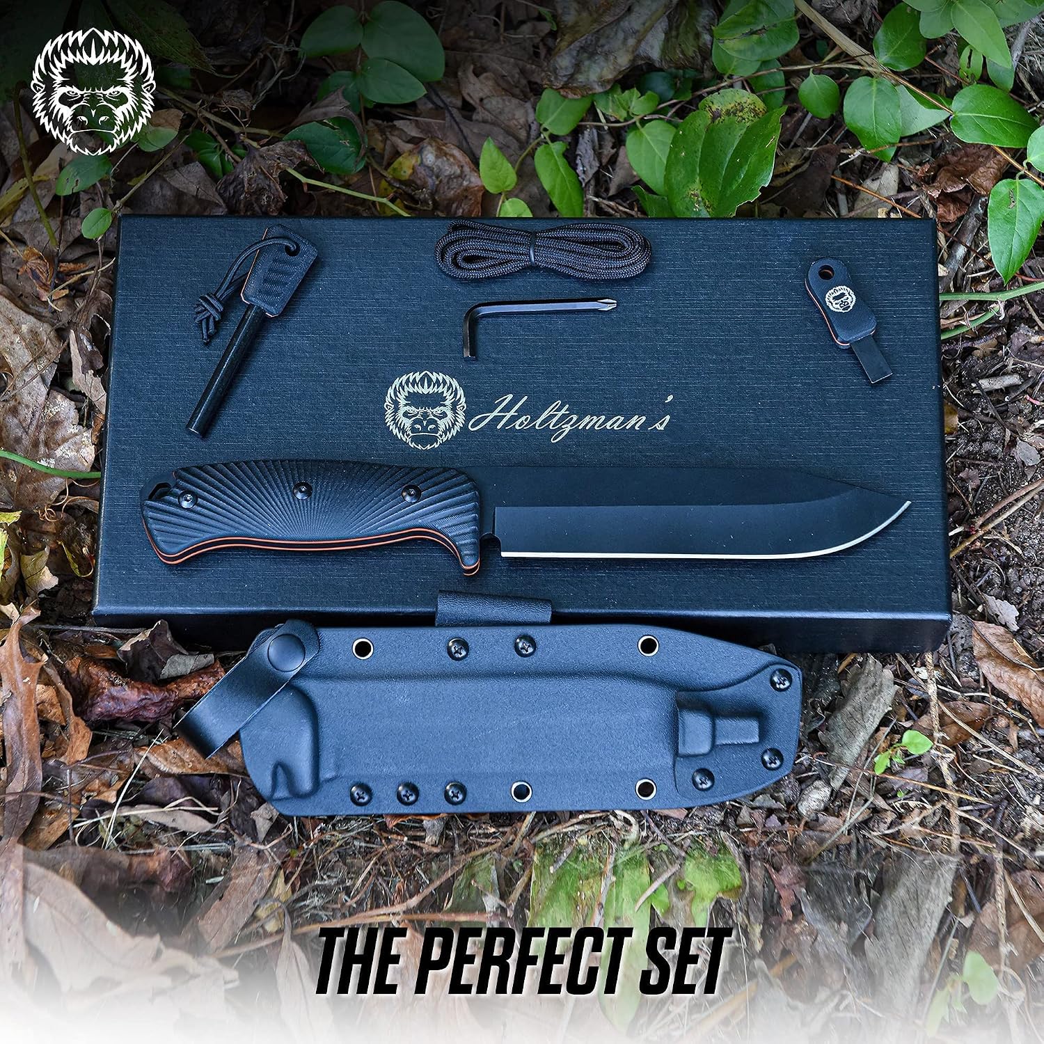 1095 High Carbon Survival Steel Knife Gift Set and Large 1095 Steel Hunting Knife Bundle