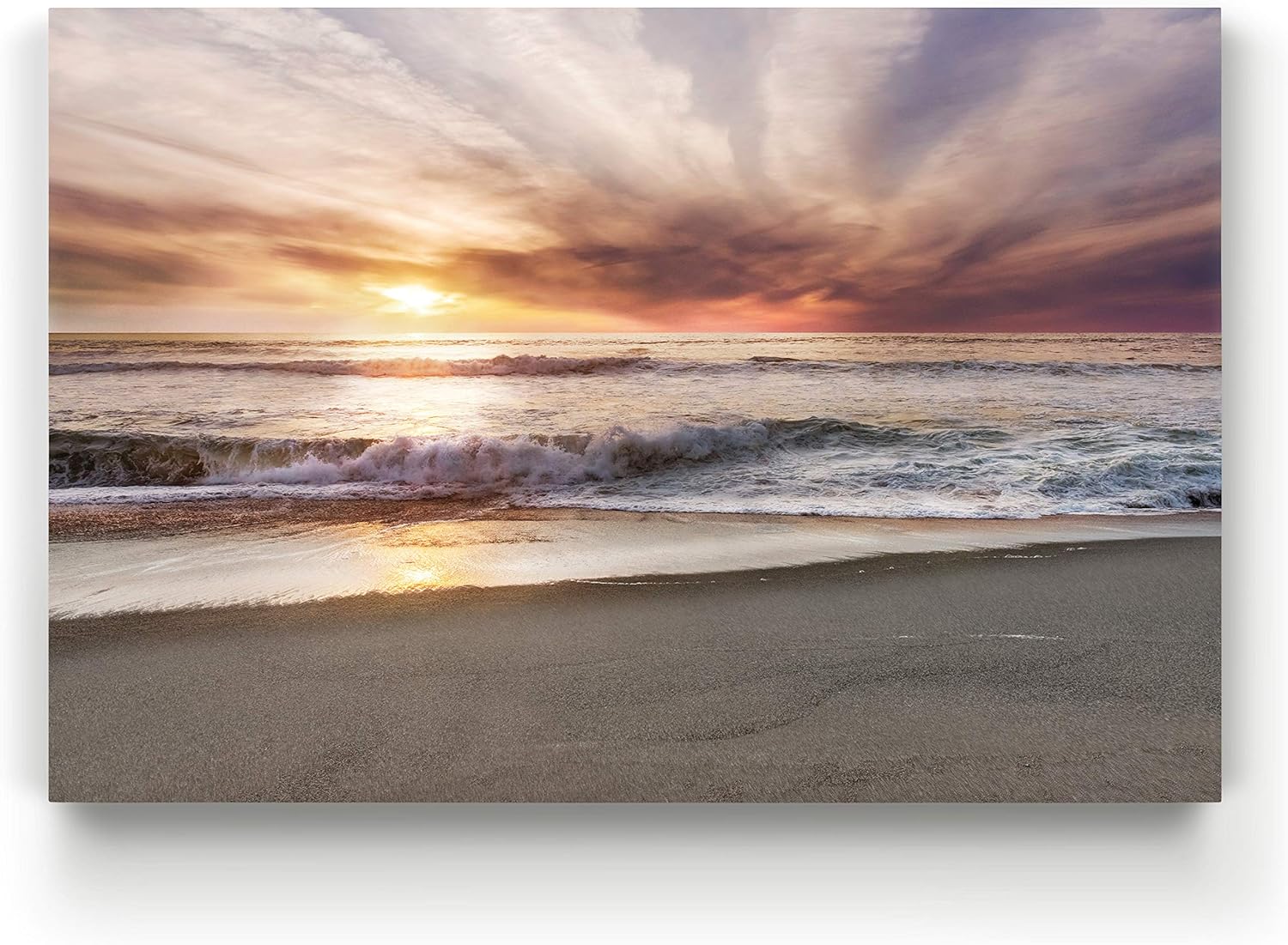 Renditions Gallery Landscape Photographic Pictures Print Artwork Canvas Wall Art Decorations for Home Office Ready to Hang, 12x18, Point Reyes Beach Sunset