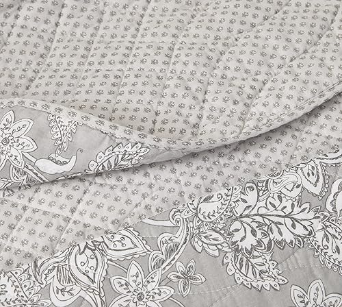 Vista 58 de Chezmoi Collection Samuel Juego de colcha con relleno de cuadros gris pardo, blanco y azul marino, 3 piezas, retales, algodón prelavado, ligero