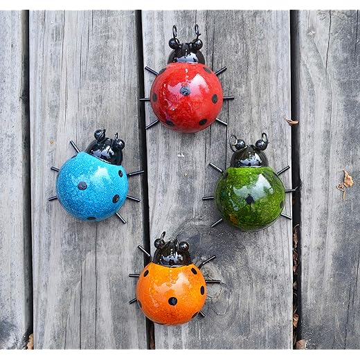 GIFTME 5 Metal Garden Wall Art Decorative Set of 4 Cute Ladybugs Outdoor Wall Sculptures