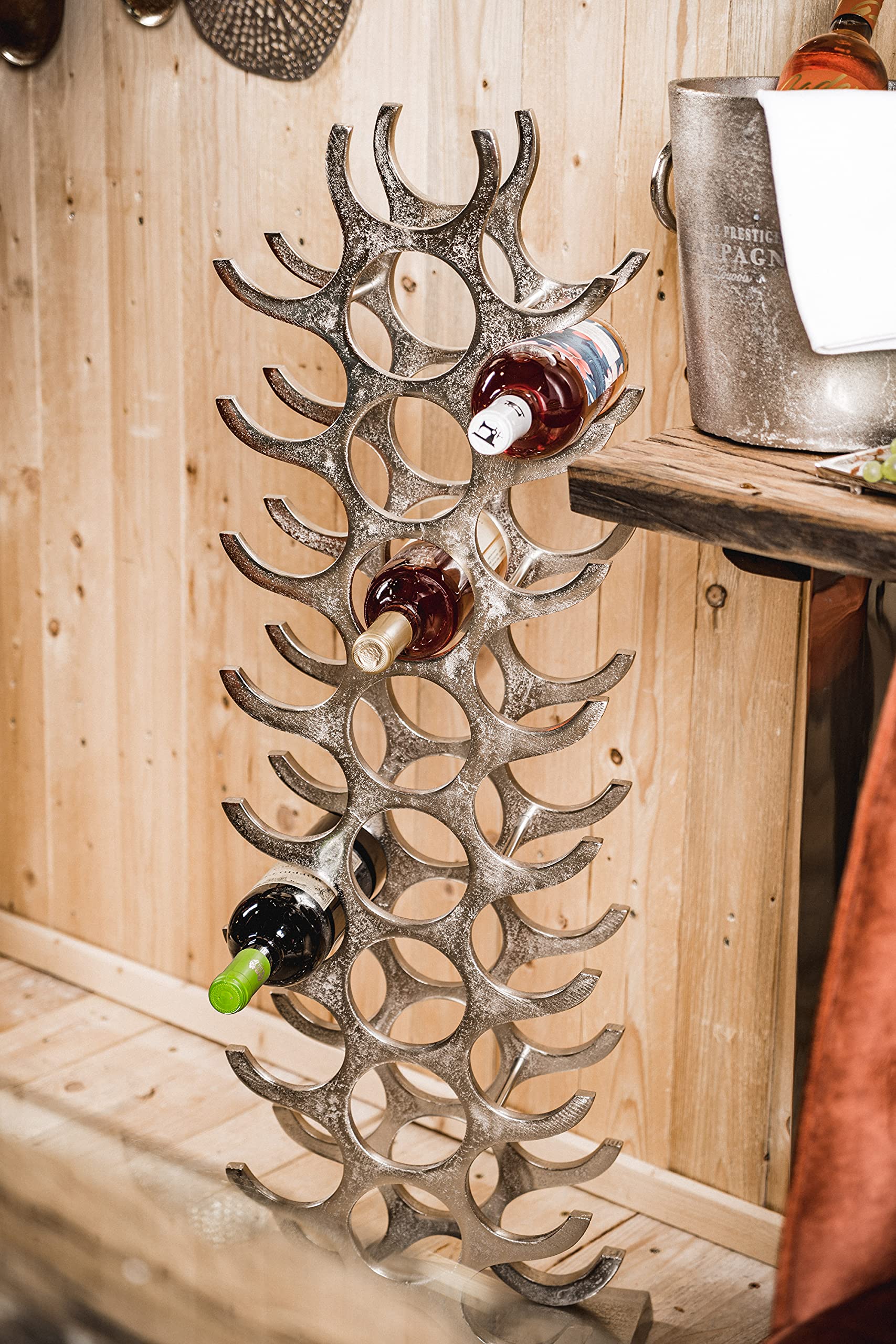 Botellero de aluminio plateado de lujo – Botellero moderno de metal Raw – Soporte para botellas de champán, vino y champán – 101 cm XXL