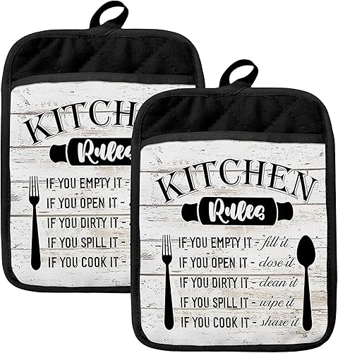 Kitchen Rules - Juego de guantes para horno, divertidos regalos de chef para mujeres, divertidos guantes de horno de cocina resistentes al calor