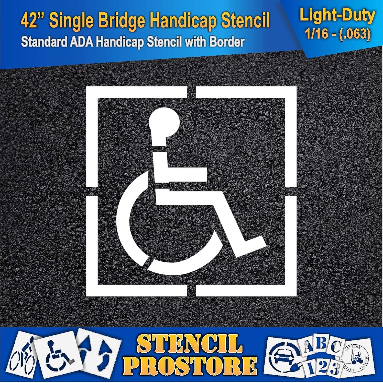 Pavement Stencil - 28" x 26" - Handicap Stencil with Border (2" Stroke) - 36'' x 36'' x 1/16" (63 mil) - Light-Duty