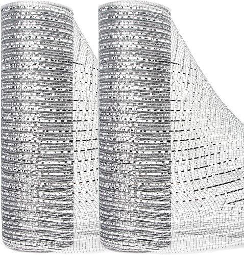 Miniatura 19 de Ribbli 2 rollos de cinta de malla metálica de oro rosa de 10 pulgadas x 30 pies (10 yardas), marfil con lámina de oro rosa e hilo marfil, cinta