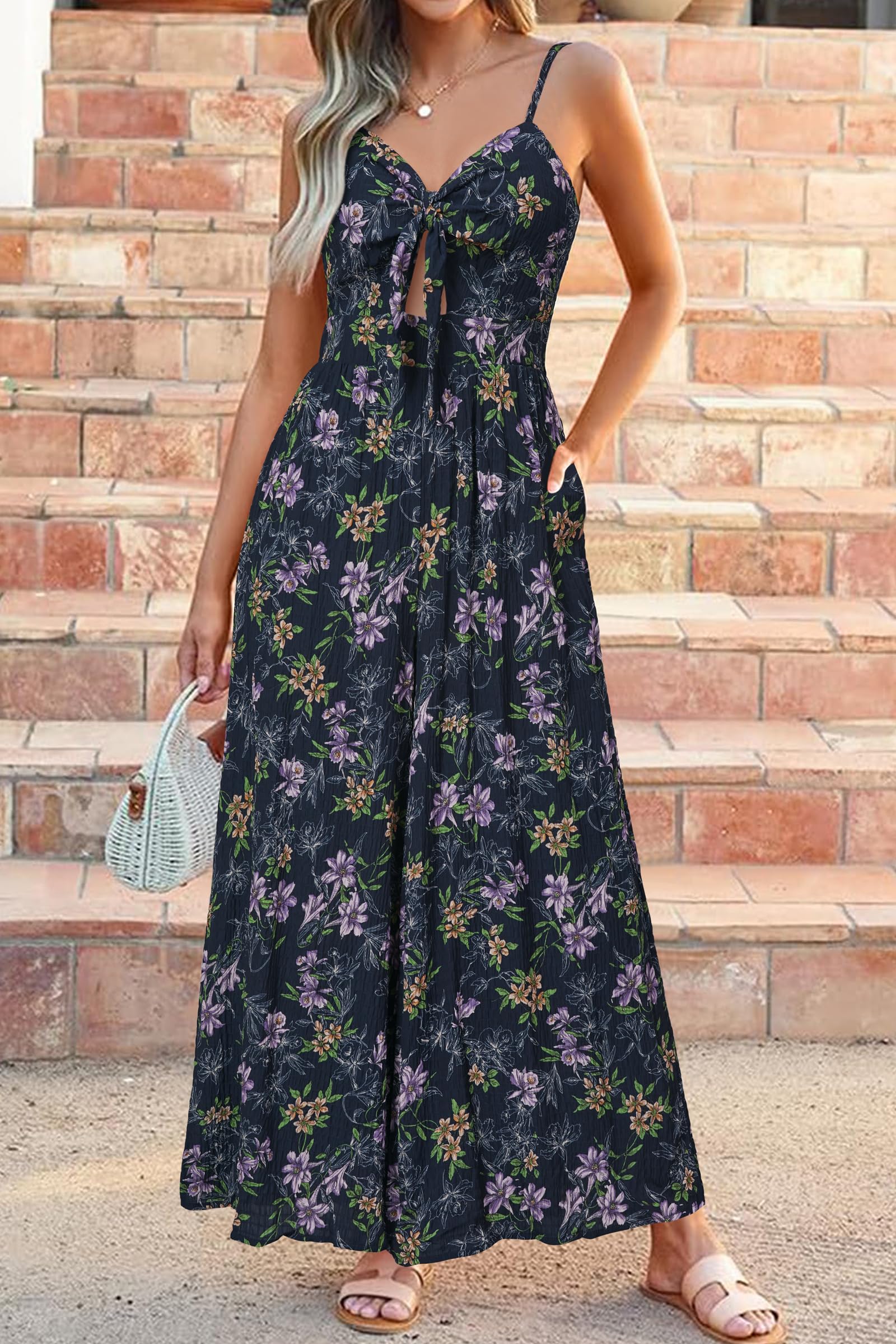 LAISHEN Tuta da donna, elegante, estiva, con pantaloni lunghi, per festa, matrimonio, pantaloni a gamba larga