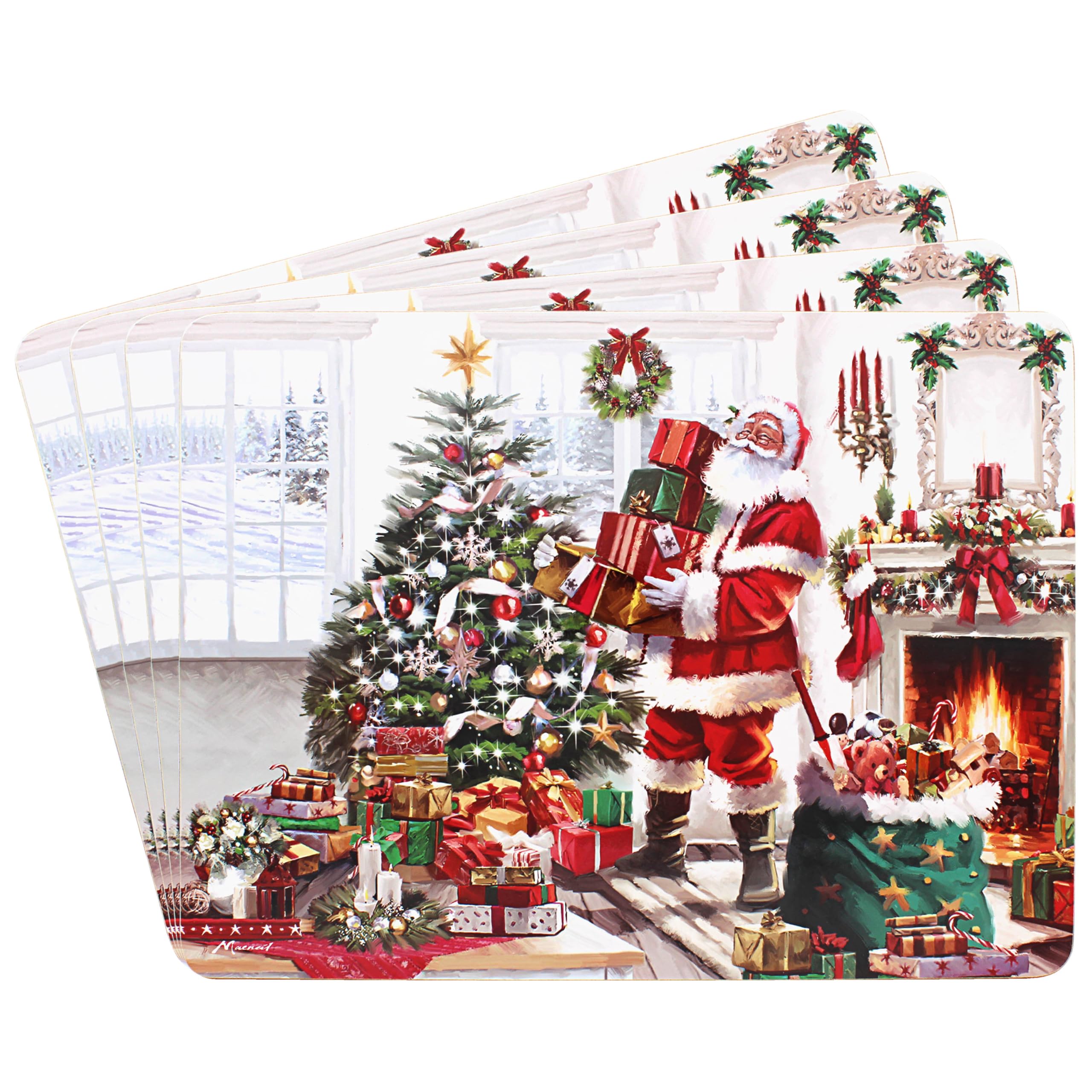The Leonardo Collection Santa Placemats – Set of 4 For Home & Kitchen | Easy Clean & Washable Place Mats For Everyday Tableware Protection | Non Slip Table Mats For Decorations & Dinner Plates