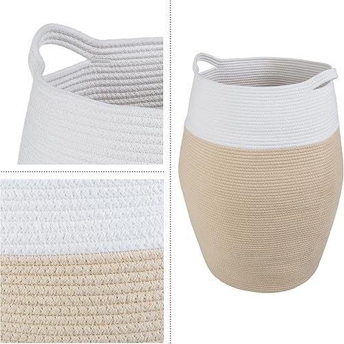 Miniatura 4 de Home-Complete - Cesta de lavandería curvada de cuerda de algodón con asas para sala de estar, dormitorio, baño, guardería y almacenamiento de