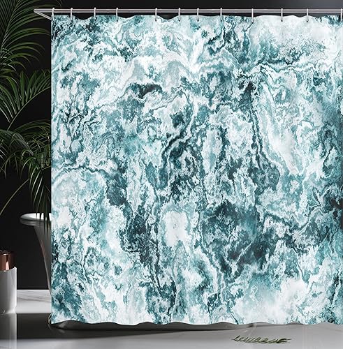Miniatura 3 de Ambesonne Cortina de ducha con estampado de mármol, textura abstracta de roca moderna, diseño retro antiguo, juego de decoración de baño de tela con