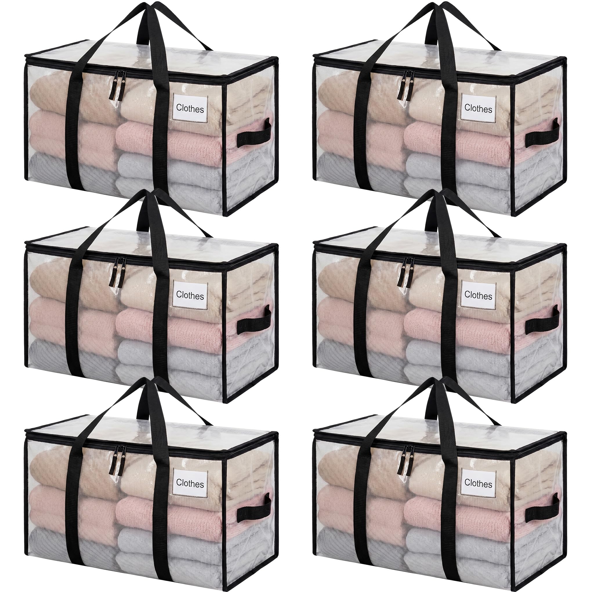 BAGAIL Heavy Duty Moving Bags with Strong Handle, Extra Large Moving Boxes, Storage Tote for Clothes, College Moving Supplies(Clear, 6 Pack)