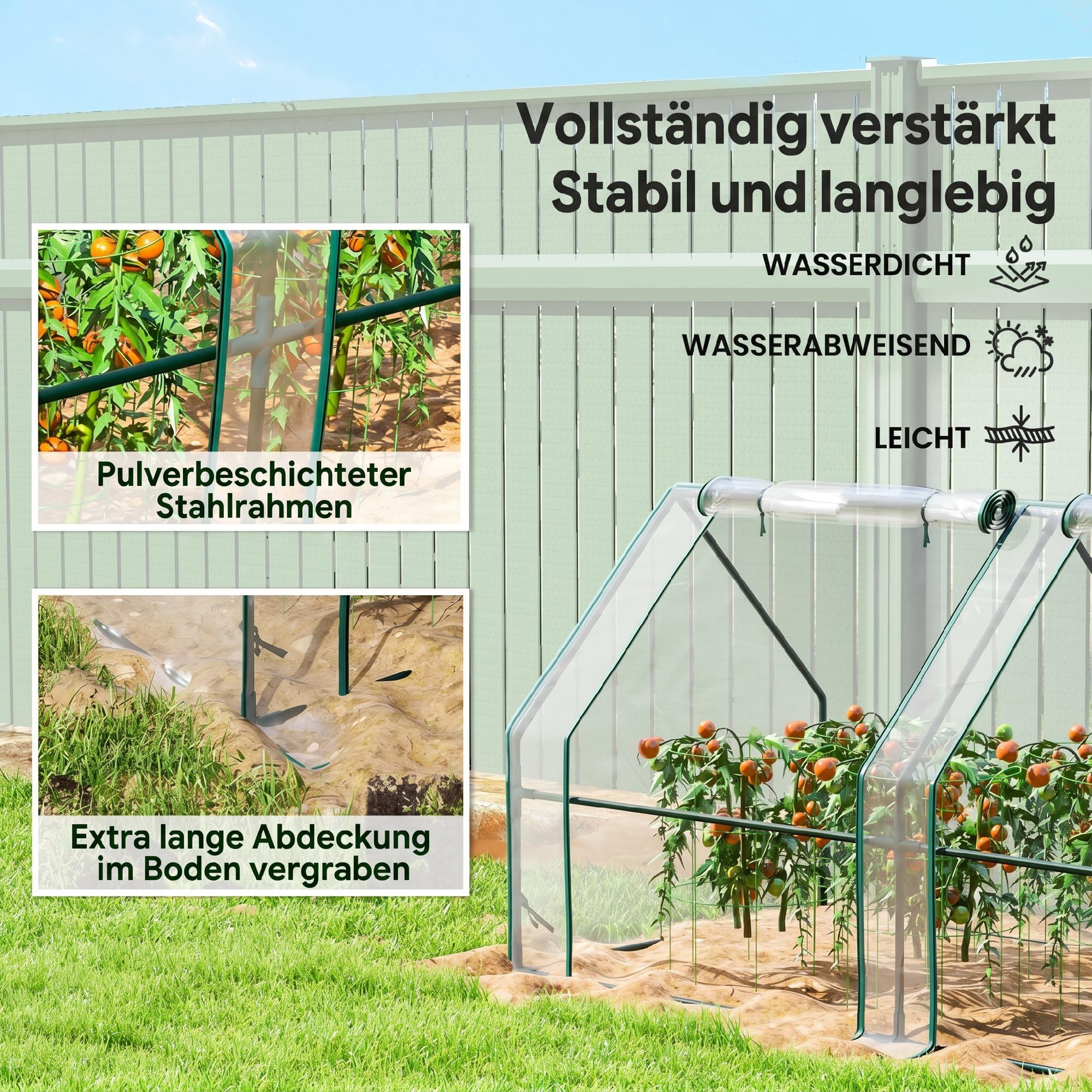 Outsunny Szklarnia z oknem na suwak 360x90x90 cm przezroczysta | Szklarnia foliowa zimoodporna ze stali, na balkon, ogród, do uprawy pomidorów, warzyw, kwiatów