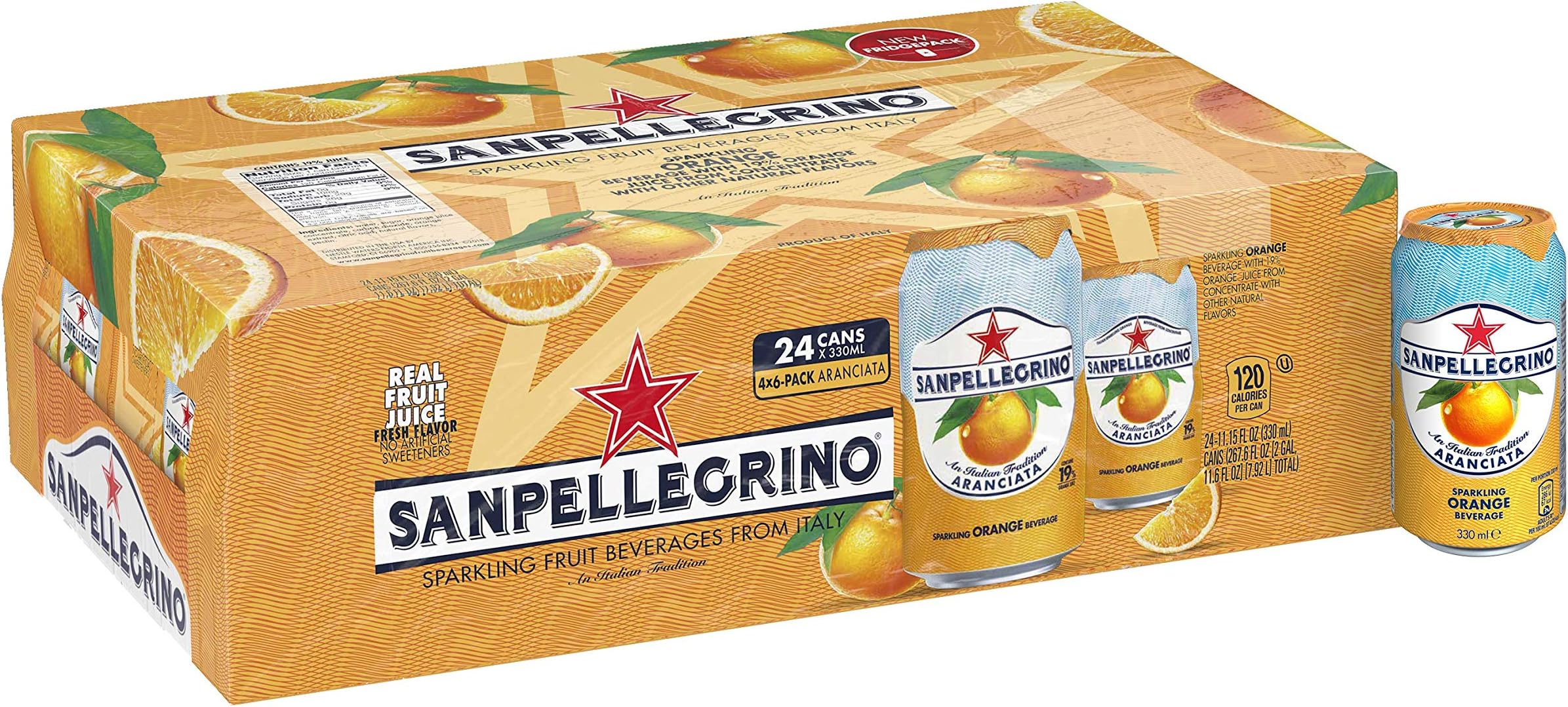 Sanpellegrino Italian Sparkling Drink Aranciata, Sparkling Orange Beverage, 24 Pack of 11.15 Fl Oz Cans