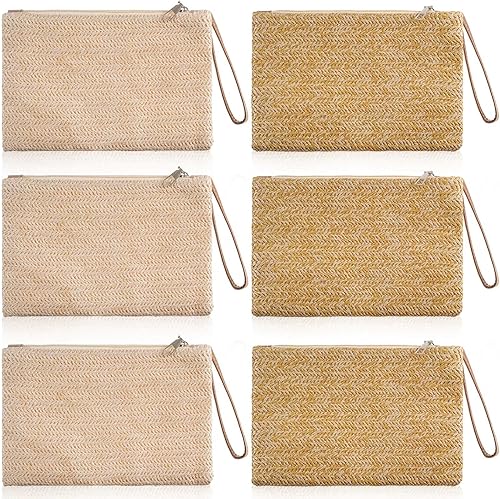 Bolsa de mano de paja para mujer, 6 piezas, estilo bohemio, para verano, playa, bolso de paja tejido hawaiano, bolsos de paja para mujer, bolsos de