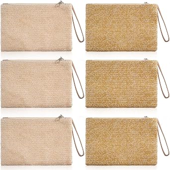 Women Straw Clutch Bag Bohemian Summer Beach Straw Purse Woven Hawaii Handbag Women Straw Handbag Rattan Women Wristlet Handbag for Women Girls Party Daily, white and beige