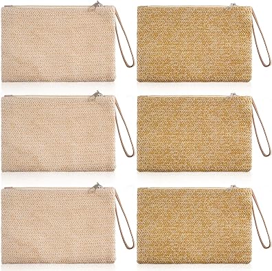 Kajaia 6 Pcs Women Straw Clutch Purse Bohemian Summer Beach Straw Purses for Women Woven Hawaii Handbags Rattan Bags Zipper Wristlet Wallets9.45 x 6.3 Inch, Fresh Style