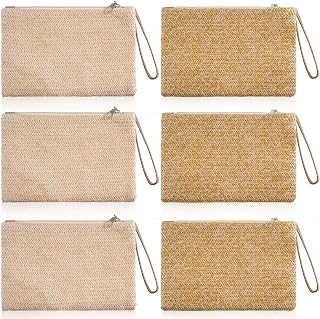 6 Pcs Women Straw Clutch Bag Bohemian Summer Beach Straw Purse Woven Hawaii Handbag Women Straw Handbags Rattan Women's Wristlet Handbags for Women, Girls, Party and Daily Use