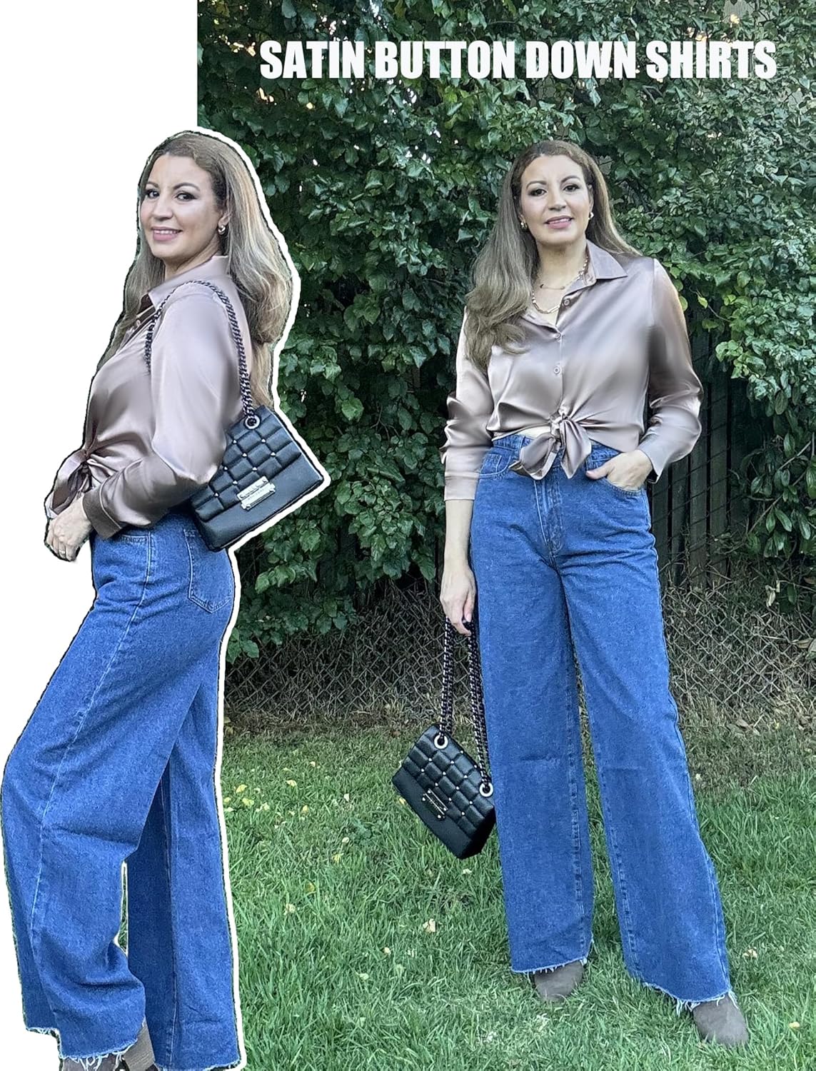 HOTOUCH Button Down Shirts for Women Satin Silk Collared Dressy Casual Blouses Loose Long Sleeve Office Work Tops - Image 6