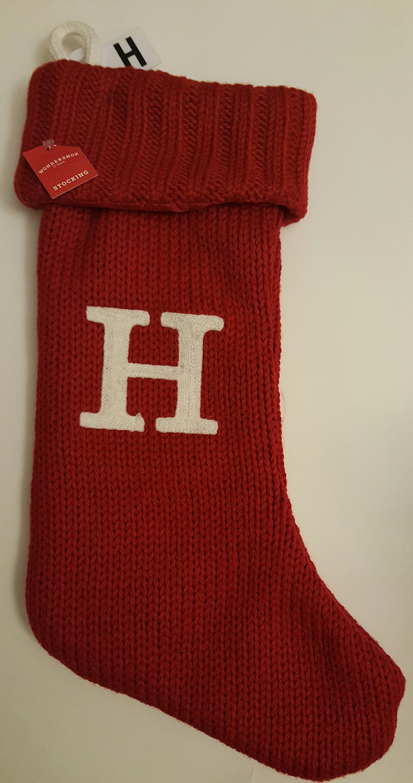 (3) Wondershop Christmas Holiday Red Thick Knit Stocking Monogram Letter H Measures 19''