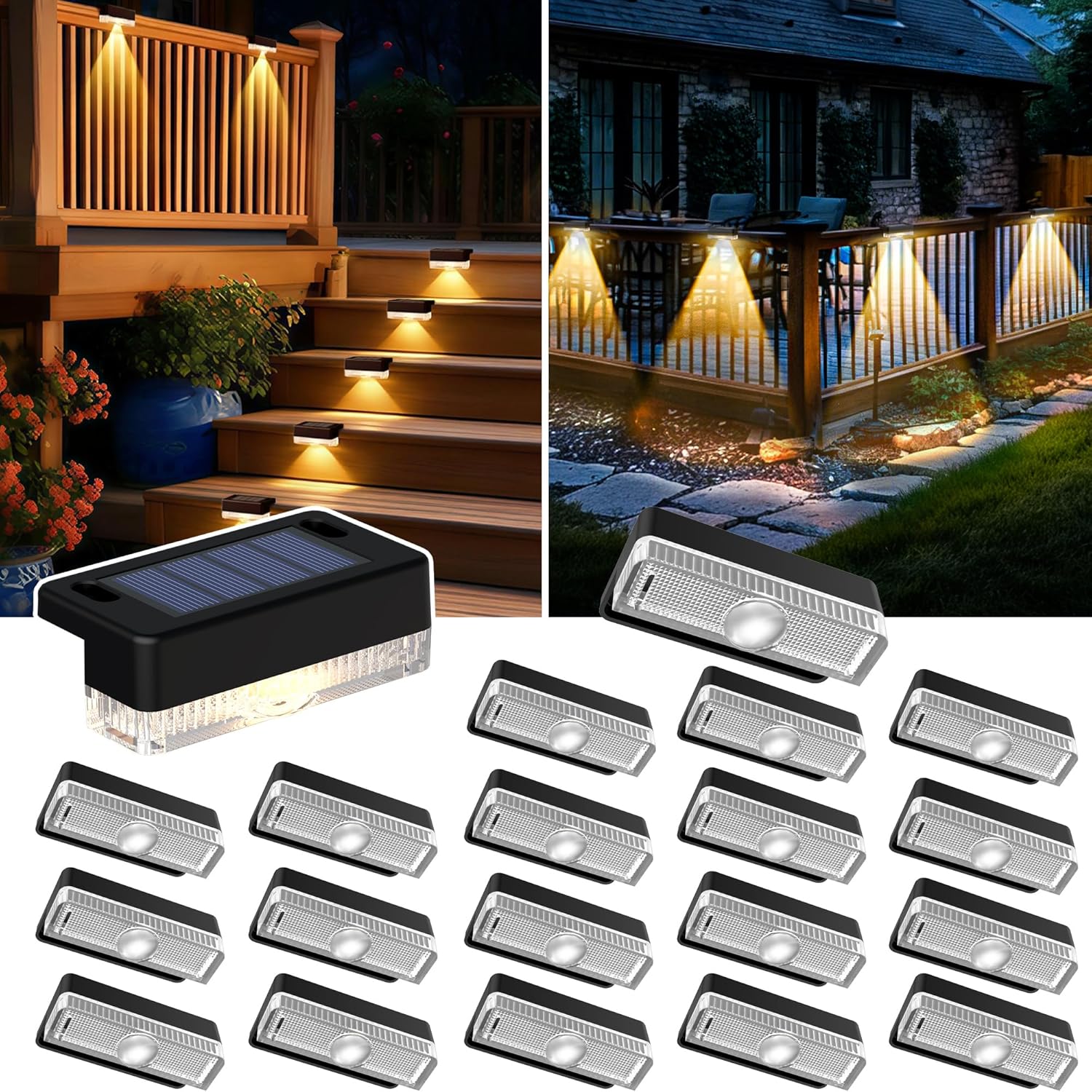 AUDERWIN Solar Deck Lights Outdoor 20 Packs, Solar Powered LED Step Lights Waterproof Outdoor for Deck, Stairs, Step, Fence, Wall, Patio, Yard, Pool and Pathway (Warm White)