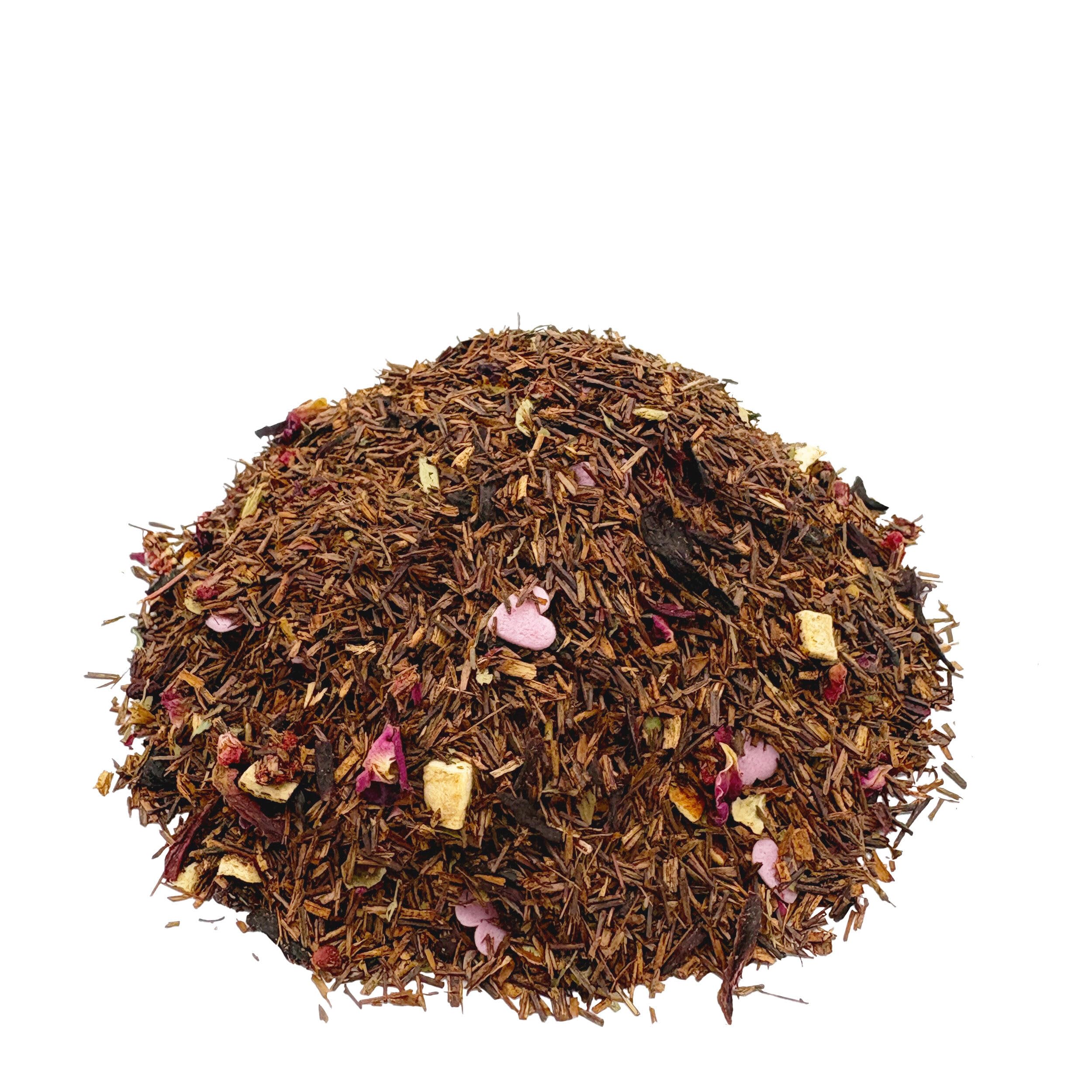 Wilde Herzbeere Rooibos Himbeer-Johannisbeer mit Himbeere-Johannisbeere-Geschmack, fruchtig, lieblich, rosenduftig, süß, frisch abgefüllt