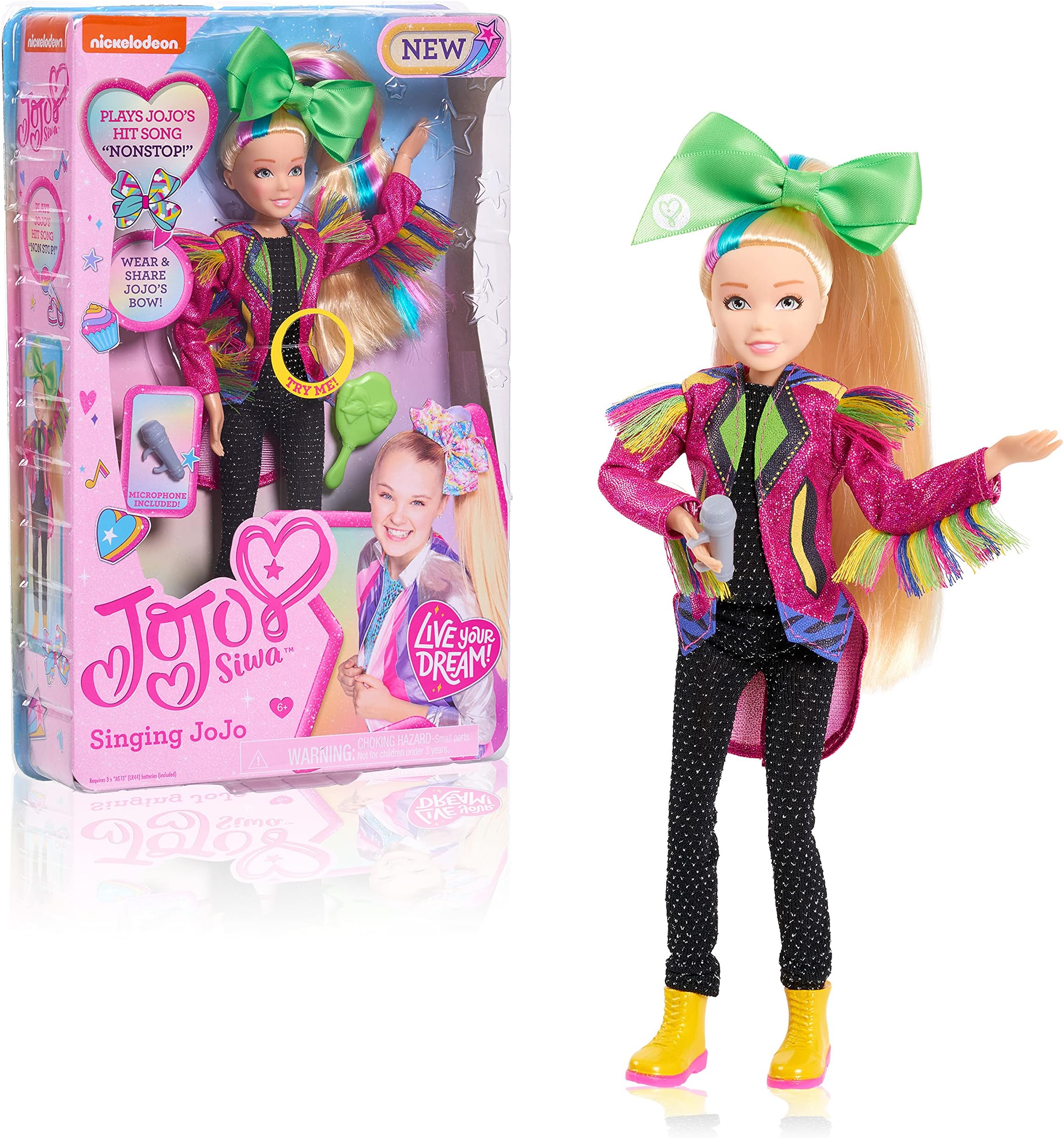 JoJo Siwa 10 Inch Singing Doll, Sings Hit Song Titled Non-Stop, Pink Jacket with Rainbow Fringe, by Just Play