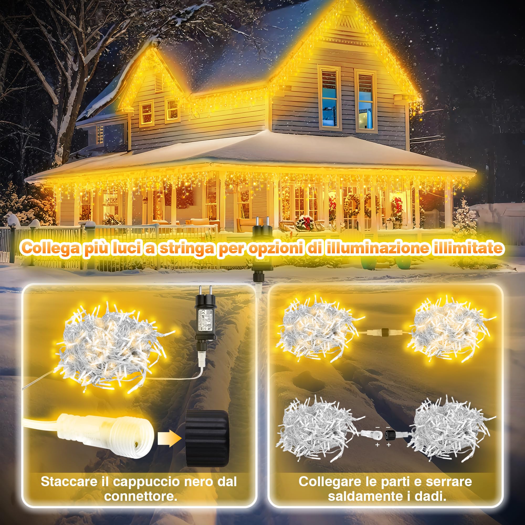 Xahpower Luci di Natale da Esterno Cascata, 624 LED 18M Luci di Natale da Esterno con Telecomando, 8 Modalità, Tenda Luminosa per Balcone, Natale, Matrimoni, Feste - Bianco Caldo