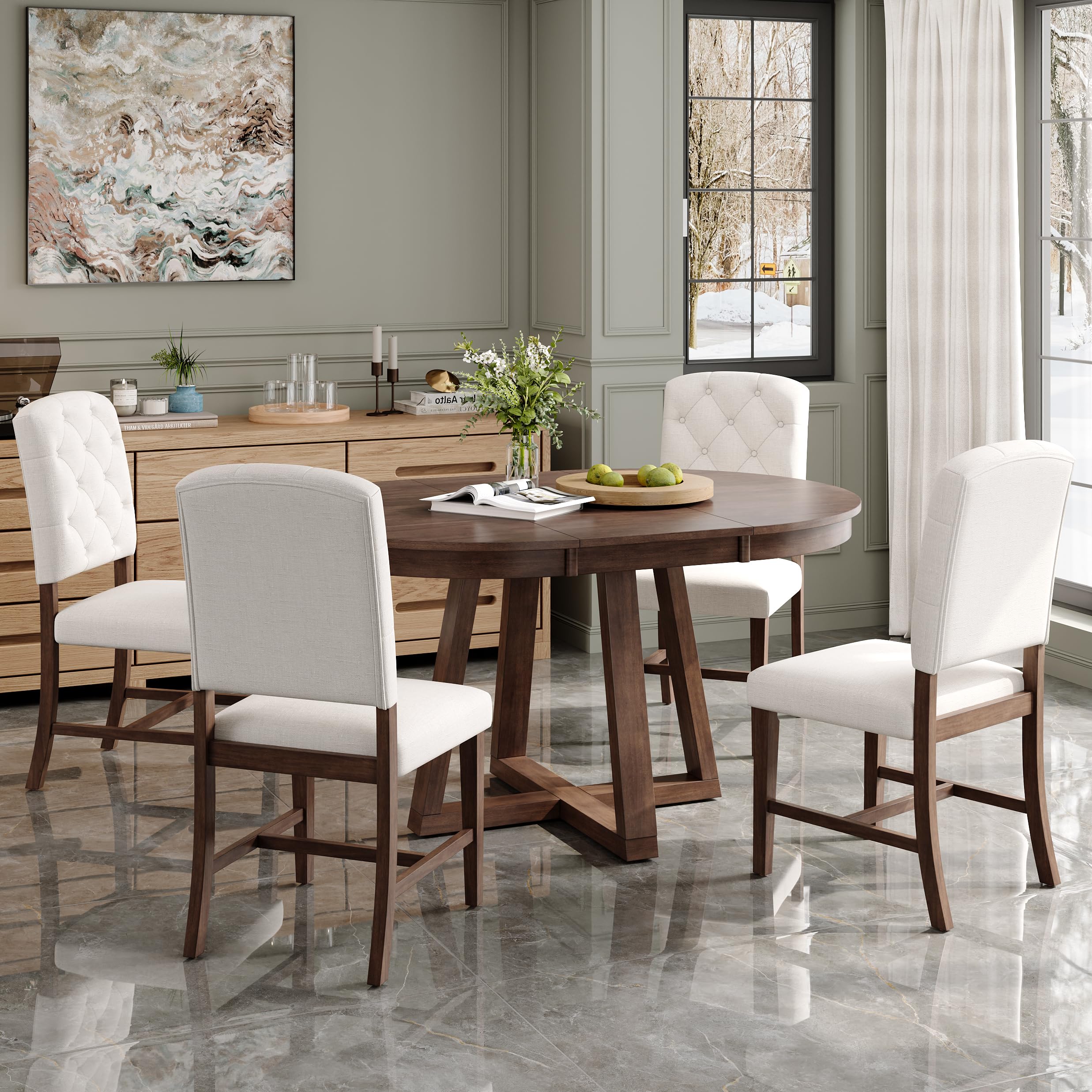 LUMISOL Extendable Round Dining Table Set