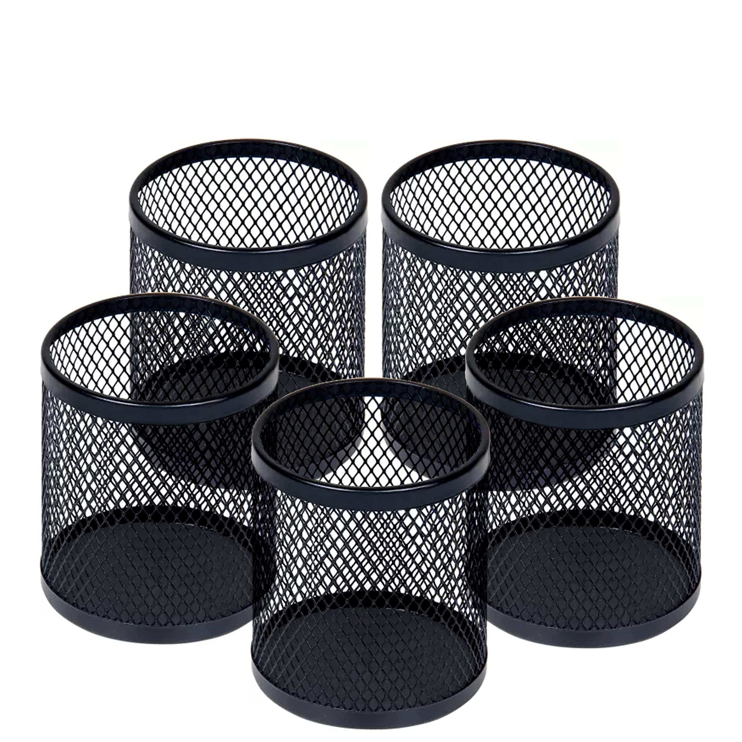 Novelty Store NS Pen Pencil Holder, 5-PK Round Mesh Metal Desk Organizer Office/Study Table/Home Tool Holder Black Stylish