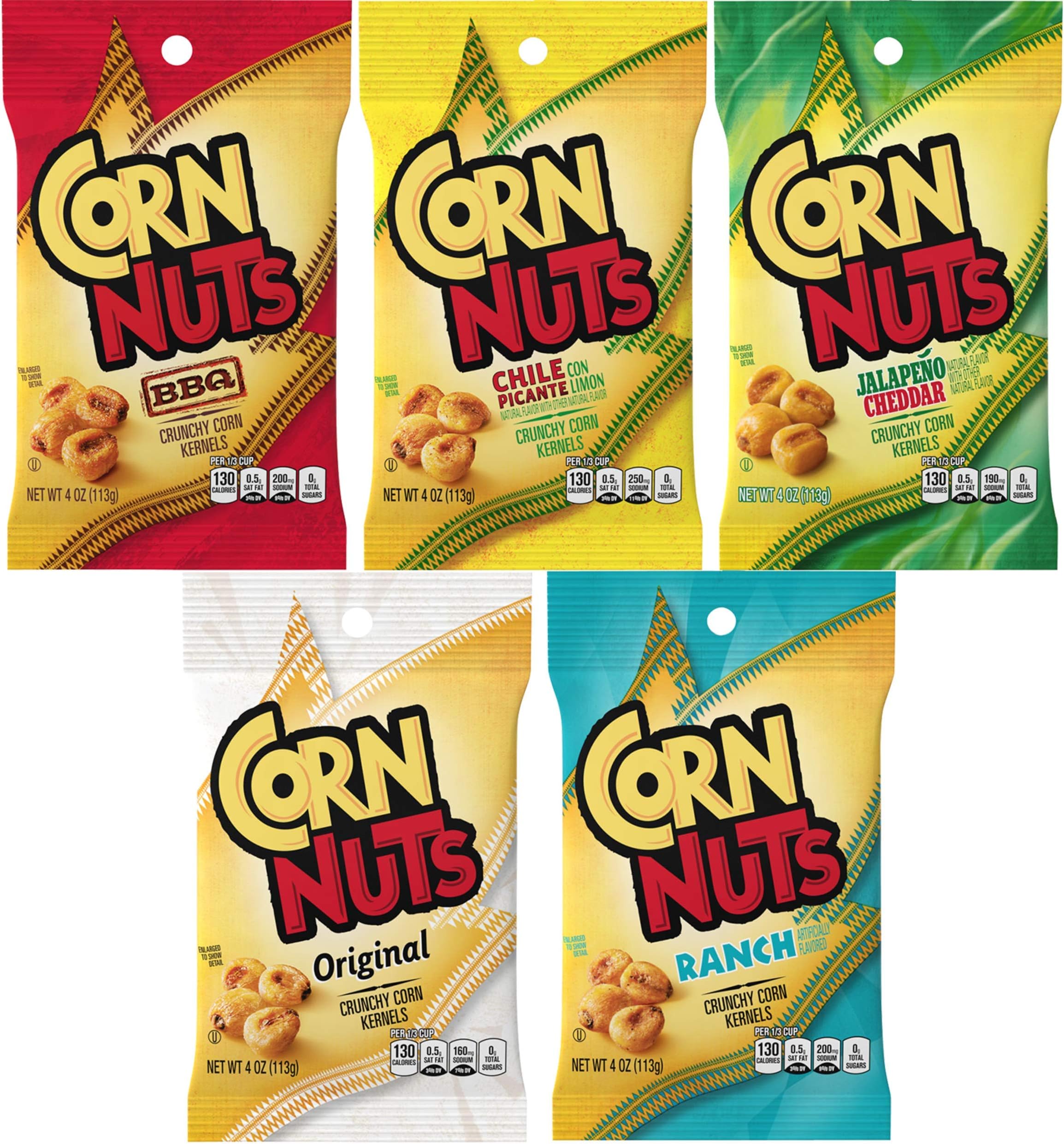 Corn Nuts Variety Pack 4oz Size (Pack of 5) 1 of Each - BBQ, Ranch, Chile Picante, Original and Jalapeno Cheddar