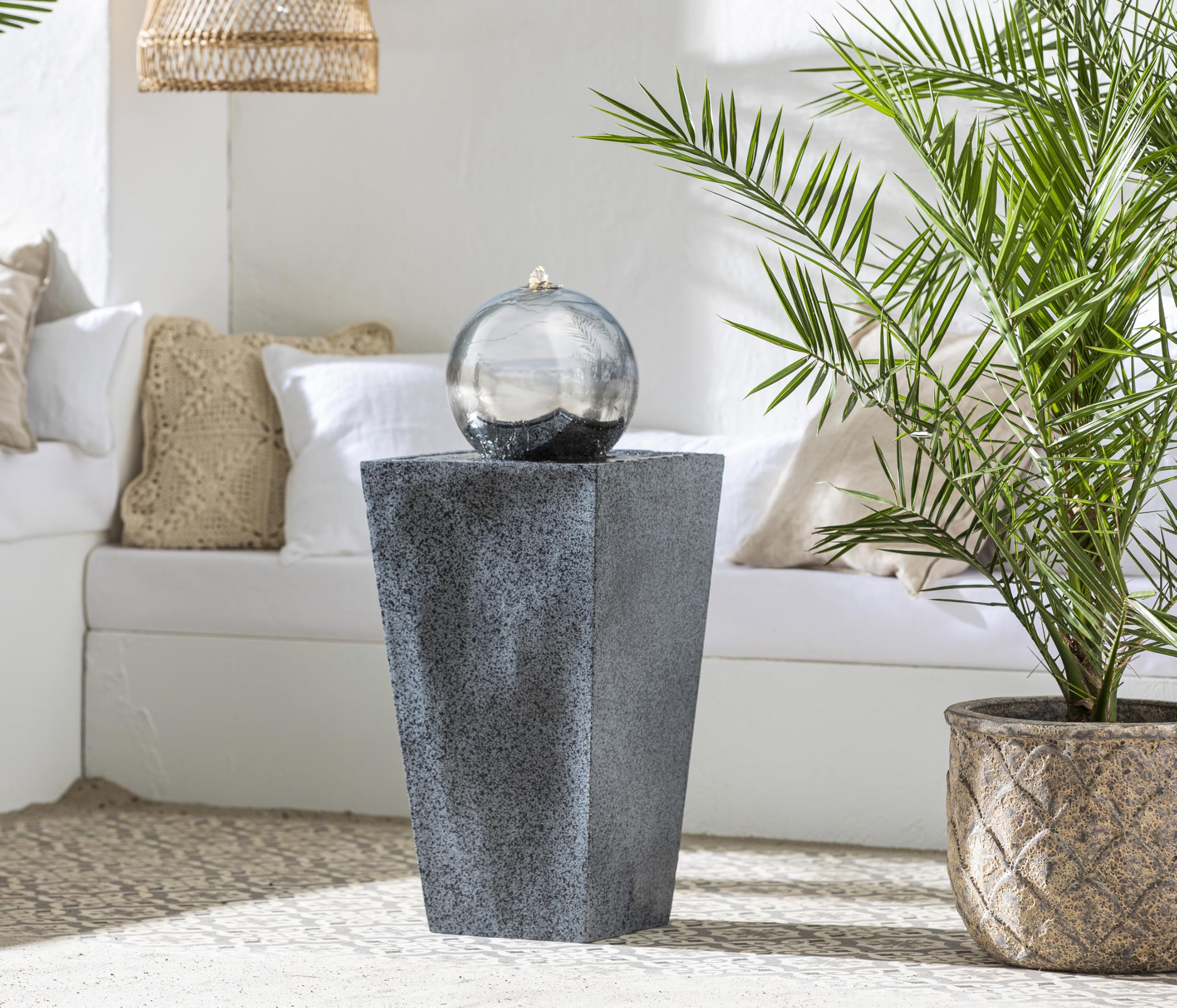 Dehner Fontanna ogrodowa Kioto z oświetleniem LED, ok. 83 x 34 x 34 cm, stal nierdzewna, szara