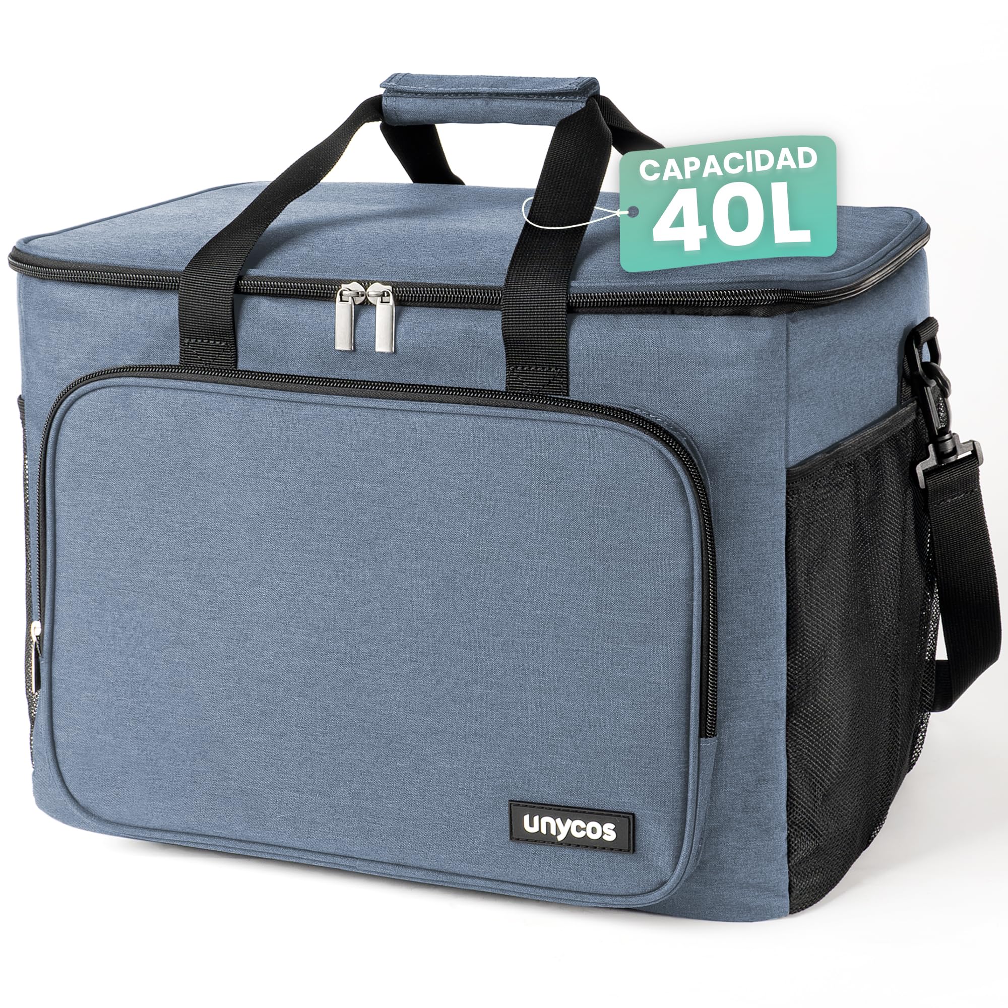 unycos - Bolsa Térmica Porta Alimentos 40L - Nevera Portátil, Lunch Box Impermeable, Hermética e Isotérmica, Porta Fiambrera para Almuerzo, Oficina, Viaje, Pícnic o Colegio (Azul Claro)