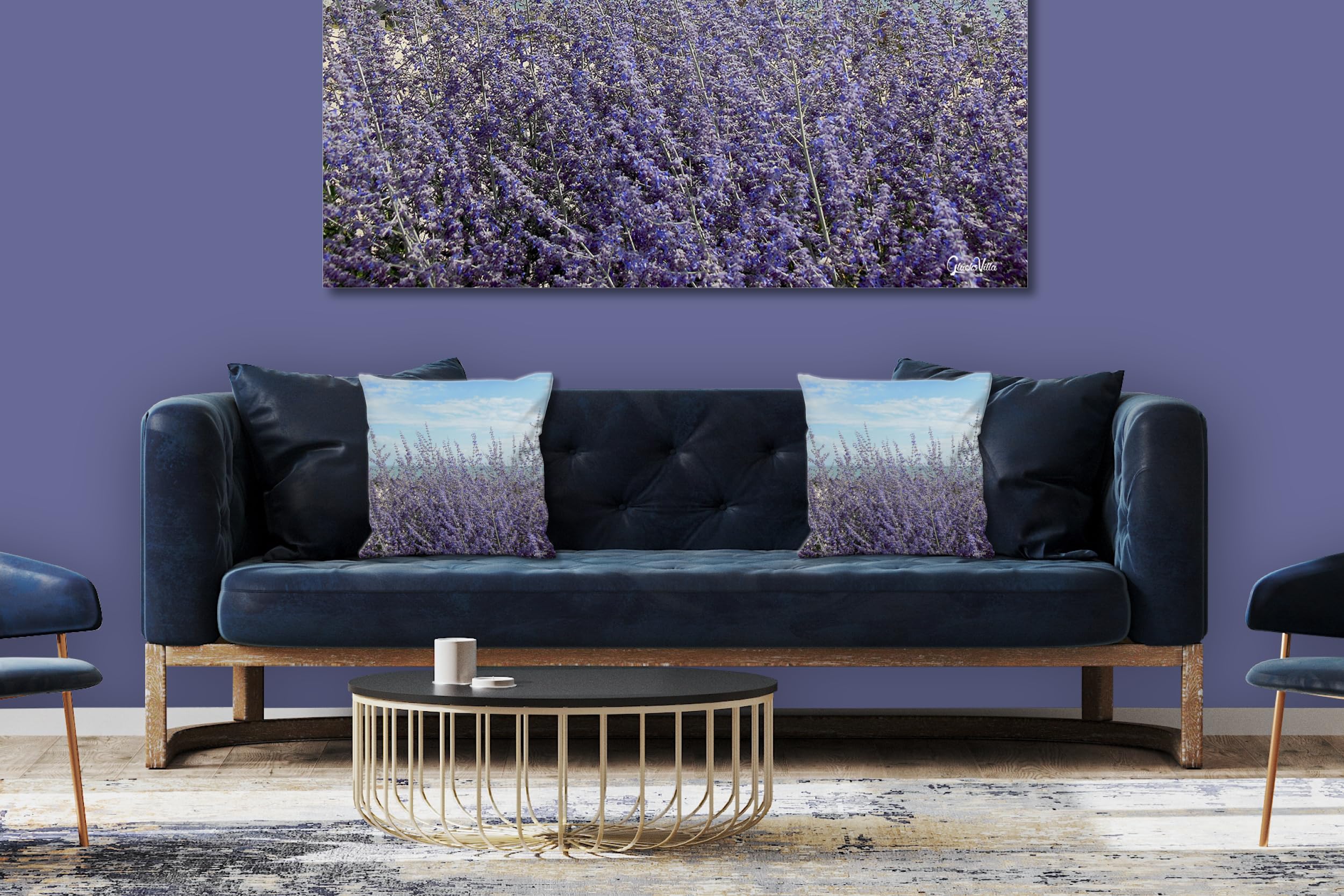 Lavendel - Foto-Kissen-Hülle Set (2 STK.) 40 x 40 cm | Kissen-Bezüge - passend zu Wandbild - Deko-Kissen - Küste Natur Garten lila